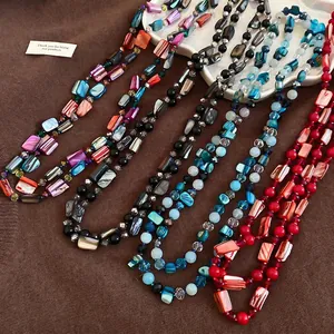 Bohemian multilayer beaded necklace with natural colorful shells and crystals