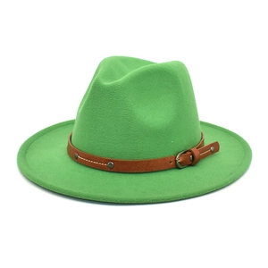 Classic green wool fedora hat with a brown leather studded belt for a vintage fashion look