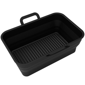 Foldable black silicone rectangular air fryer liner with handles for Ninja DZ201 and DZ410