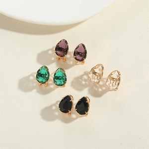 Teardrop crystal earrings in purple, emerald, clear and black with gold alloy base