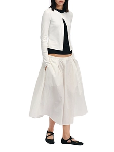 Women's minimalist two-piece set with white knit cardigan and long flared cotton skirt