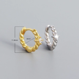 French luxury S925 silver twisted hoop earrings with square zircon and size dimensions
