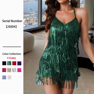 Sexy Backless Halter Romper Satin Polyester With Sequins And Tassels For Party Club Holiday Women Sleeveless Jumpsuit