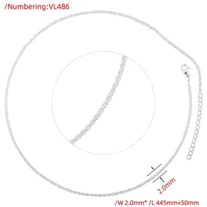 Detailed 2.0mm silver-colored twisted rope chain with 445mm length and 50mm extension