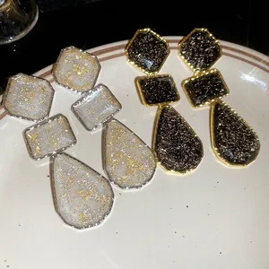 Vintage Geometric Resin Drop Earrings With Gold Flakes And 925 Sterling Silver Earring Post Alloy For Women