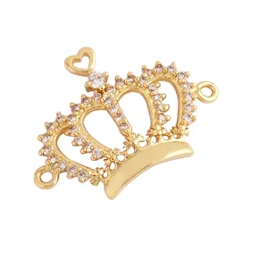 Detailed view of gold-plated crown connector with zircon stones and size dimensions