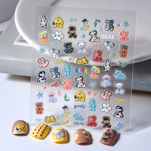 5D Embossed Nail Stickers Cute Cartoon Bear 3D Adhesive Decals For Manicure DIY Nail Art Decoration Lovely Animals