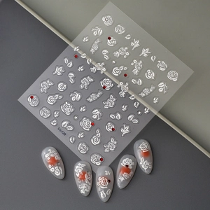 Adesivi per unghie a rilievo 3D Co-129 con rose bianche e decorazioni floreali