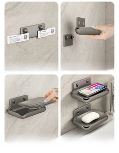 Drill-free wall-mounted space aluminum soap holder installation guide with drainage feature