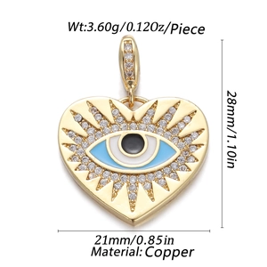 Golden heart pendant with blue evil eye and sparkling stones, copper material jewelry