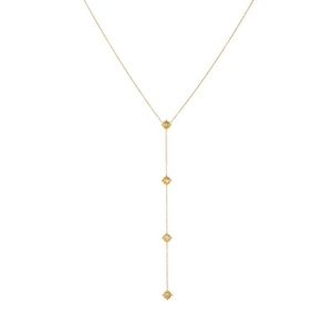 Elegant gold Y-shaped necklace with diamond-set star pendants on a long chain