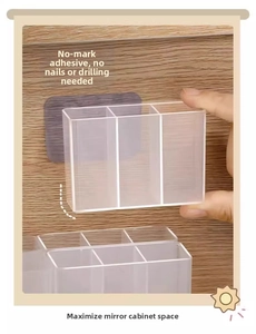 Wall-mounted clear divided organizer box for lipstick with no-drill adhesive back