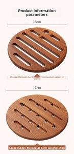 Round ebony wood heat insulation pads in two sizes with hollow stripe design for cooling