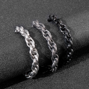 Punk style stainless steel men's chain bracelets in silver, gunmetal, and black finishes