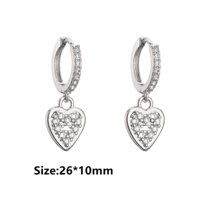 Silver heart hoop earrings with pavé set cubic zirconia, product size 26x10mm