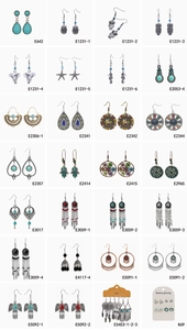 Detailed grid of bohemian turquoise earrings with owl and feather tassel charms