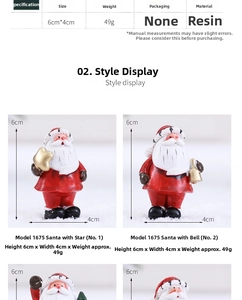 Detailed resin Santa Claus figurines with specific size and weight specifications