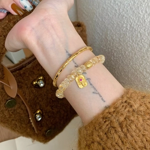 Bracelet de perles en zircone et jonc en or bambou pour femme bijoux porte-bonheur