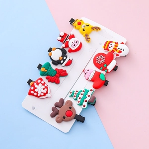 Lot de 10 barrettes de Noël pour enfants avec motifs Père Noël, élan et bonhomme de neige