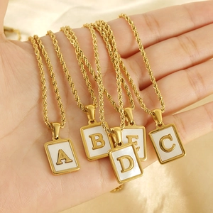 Square Initial Pendant Necklace 18K Gold Plated Stainless Steel Shell Letter Jewelry Twist Chain Fashion For Women