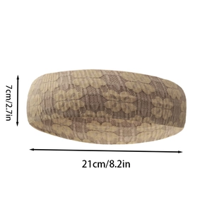 Beige floral lace elastic headband for yoga and fitness, size 21cm by 7cm wide