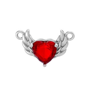 Detail of silver angel wing charm with polished red heart gemstone for jewelry making