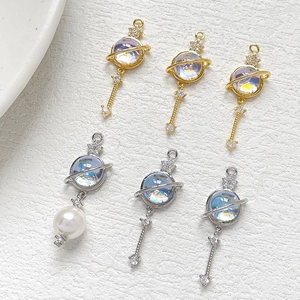14k gold plated opal planet charms with zircon stars and hanging key pendants
