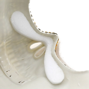 Detail of soft foam nose pad inside the metal masquerade mask for comfortable wearing