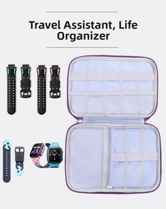 Detailed interior of purple watch band organizer pouch with mesh pockets and elastic straps