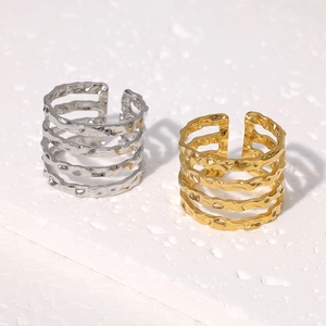 Irregular hammered texture stainless steel open rings in gold and silver finish