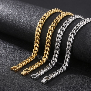 Polished 316L Stainless Steel Cuban Link Chain Necklace And Bracelet Hip Hop Fashion Jewelry For Men Women