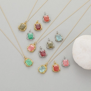14K gold plated irregular pendant necklaces with colorful cubic zirconia stones