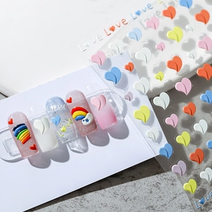 Embossed Nail Art Stickers Heart Rainbow Pattern Self-Adhesive Macaron Color DIY Manicure Decoration