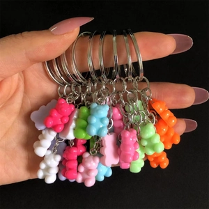 Cartoon Gummy Bear Keychain Resin Plastic Simulation Animal Pendant Colorful Key Ring Accessories For Women Girls