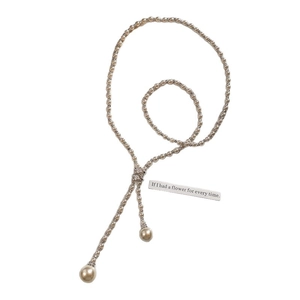 Elegant Y-shaped pearl necklace with zircon-encrusted slider and dual pearl drop pendants