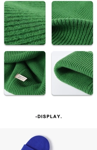 Detail view of 100% wool ribbed beanie showing textured knitting and authentic wash label