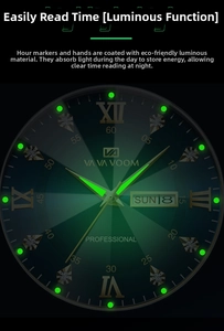 Detailed view of luminous green dial with date display and diamond-cut hour markers