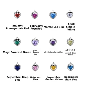 Detailed grid of twelve S925 sterling silver heart-shaped birthstone pendants for DIY