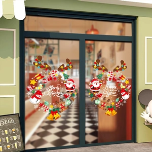 Christmas window decals with Santa Claus and Reindeer designs for holiday glass decoration