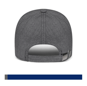 Rear view of sport baseball cap featuring adjustable fabric strap and metal buckle closure