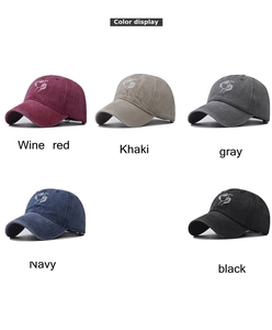Dettaglio dei cappellini da baseball in cotone ricamato in vari colori su sfondo bianco