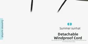 Detail view of the detachable windproof drawstring on a black outdoor sun hat