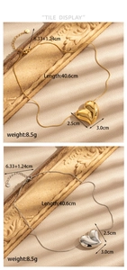 Detail shot of heart pendant necklace showing dimensions 3.0x2.5cm and chain length 40.6cm
