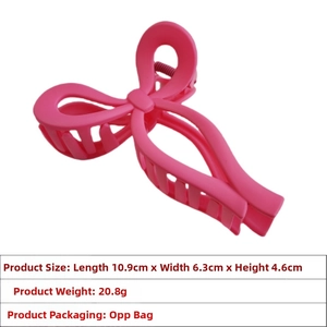 Detailed size specifications for a large matte pink butterfly hair claw clip for women