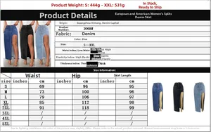 Tabella taglie dettagliata per la gonna midi in denim con spacco con misure da S a 2XL