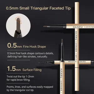 Dual-ended waterproof eyebrow pencil with 0.5mm ultra-fine triangular tip and brow brush