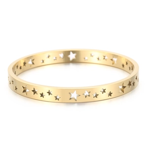 Minimalist 18K gold plated stainless steel bangle with hollowed star patterns