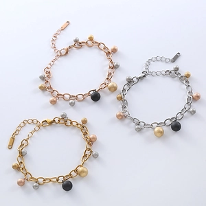 Elegant stainless steel bead bracelets in gold, silver and rose gold with matte spheres