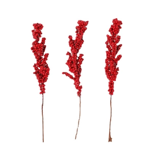 Three stems of artificial red Christmas berries for festive home tree decoration