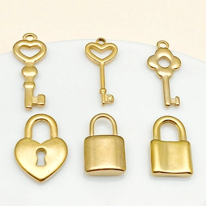 Gold Plated Stainless Steel Heart Lock Key Charms For DIY Jewelry Making Necklaces Keychains Crafting Findings